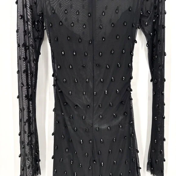 H&M Studio 2023 Beaded Mesh Mini Dress Long Sleeve Party Cocktail Mock Neck - Picture 13 of 14